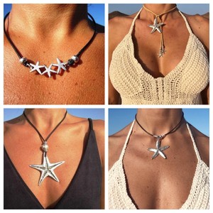 Collier pendentif en alliage d'étoile de mer tissé pour femmes Uionen 1427 chaîne à maillons exagérée à la mode principalement en laiton - Product Image 5