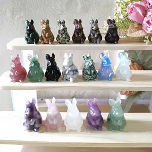 Rose Quartz Opalite 1.57inch Natural Crystal Healing Peter Rabbit Carving Mini Animal Zodiac for Home Decoration