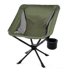 Portable Folding Moon Chair Aluminum Alloy Outdoor <b>Camping</b> <b>Hiking</b> Fishing Garden Chair With Cup Holder Military Green - Product Image 1