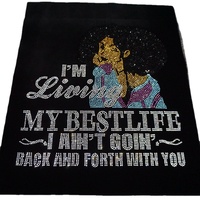 Black Girl Lady Sparkle Bling Bling Crystal Design Heat Press Strass Transferts pour Baby Shower Onesies Nursery Gifts