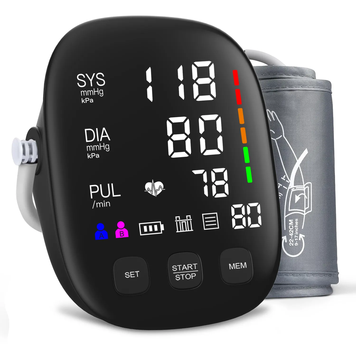 Tensiomètre automatique du bras supérieur pour usage domestique avec sphygmomanomètre numérique à affichage LED Tensiomètre du bras