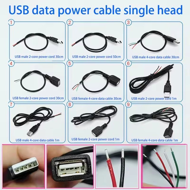USB Data Cable Power Cable Single Head 2-core 4USB Cable Fan Power Connector LED Light Strip Male And Female Power Cables 0.3-1M