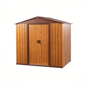 Caseta de Almacenamiento Metálica con Acabado Madera, 6 pies de Ancho x 6 pies de Profundidad, con Revestimiento Horizontal Color Café, Armario para Herramientas - Product Image 1