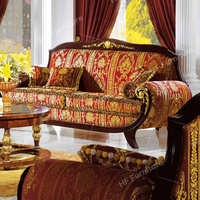 Ensemble de canapé de salon sculpté à la main de style royal classique meubles en tissu en bois haut de gamme pour un usage domestique