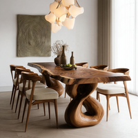 Ensemble de table à manger en bois massif de luxe, base sculpturale moderne, chaises minimalistes, mobilier de maison, décoration de salle de banquet pour villa et hôtel