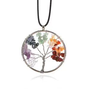 > Árbol hecho a mano colgante de collar para las mujeres de Color de plata de cristal de cuarzo Natural collar de piedra