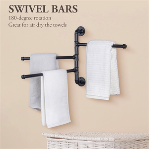 Estante colgante de ropa de baño giratorio de Metal Industrial negro montado en la pared 3 capas rieles ganchos de almacenamiento de toallas - Product Image 3