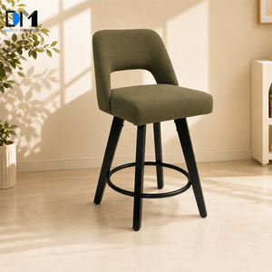 DM Designer Bar <strong>Stool</strong> with Olive Upholstered Seat <strong>Black</strong> Legs Swivel Plate and Round <strong>Foot</strong> Rail for Coffee Shops Supply - Product Image 2