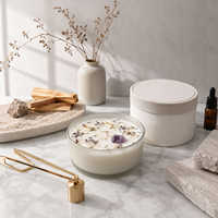Bougie aromatique artisanale à une seule mèche en cire de soja, dans un bocal en verre, avec fleurs séchées et cristaux naturels, décoration d'intérieur, cadeau