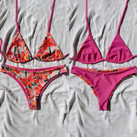 Produsen pakaian pantai dua sisi kustom desain logo Set Bikini warna polos & cetak reversibel baju renang untuk wanita
