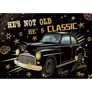 Fondo de Fotografía Retro para Cumpleaños de Hombre, Decoración con Diseño de Auto Clásico, Pancarta Nostálgica en Negro y Dorado - Product Image 1
