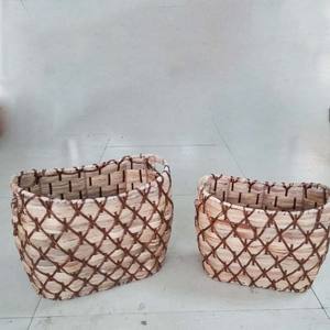 ชุดกล่องเก็บของขนาดใหญ่พร้อมที่วางของในตำนานตะกร้าหวายผักตบชวา2ใบมีด้ามจับทำจากไม้ - Product Image 5