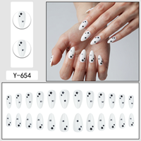 Faux ongles en amande à presser, base blanche avec motif étoile noire, réutilisables, pour salon de manucure, vente en gros