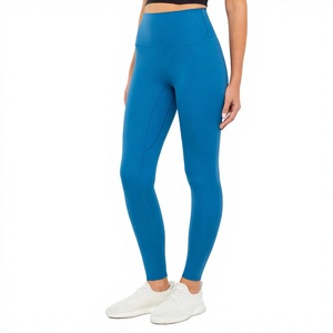 Leggings Capri Taille Haute Bleus Sans Coutures Extensibles Respirants pour Yoga Femme, Vêtements de Compression Sportifs Tricotés 140g avec Poches - Product Image 1