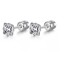 Boucles d'oreilles clous carrées minimalistes en CZ, sûres pour dormir, à visser, en acier inoxydable, double extrémité, pour cartilage, bijoux hypoallergéniques