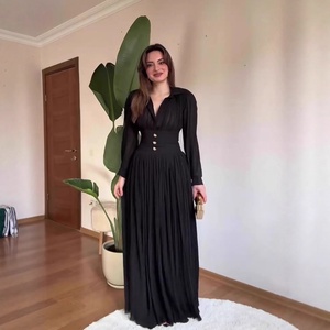 Nueva Colección Primavera 2026: Vestido <span class=keywords><strong>Elegante</strong></span> y Sofisticado de Manga Larga con Cintura Definida y Falda Plisada con Botones para Mujer - Product Image 5