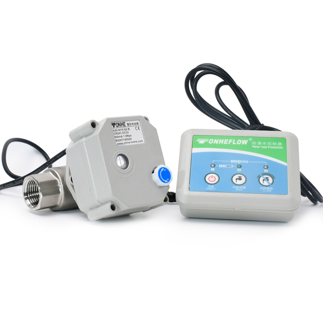 Tonheflow 1/2" DN15 NSF61-G Water Leak Alarm Detector with 2-Way Motorized SS304 Ball Valve