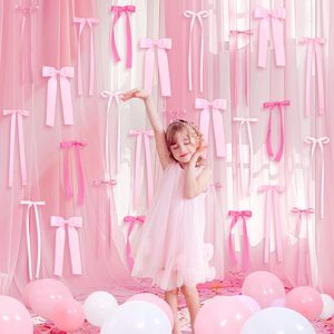 Guirnalda de Lazos de Cinta Rosa Pálido Hechos a Mano, Banner de Lazos de Satén para Chimenea, Fondo de Boda, Cuna de Bebé, Decoración para Colgar en la Pared del Hogar - Product Image 4