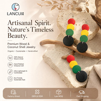 Pendientes de madera hechos a mano con concha de coco natural, estilo rasta africano, pendientes colgantes geométricos de disco redondo, venta al por mayor