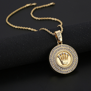 Collier pendentif couronne plaqué or style Hip Hop chaîne à maillons en alliage et diamant avec <span class=keywords><strong>Cora</strong></span> De Aleacion Colgante De Corona - Product Image 2