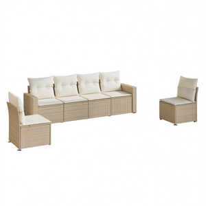 Conjunto de Sofá de Jardín Beige Crema, Ratán PE, Estructura de Acero, Muebles de Exterior para 4 Personas, Diseño Contemporáneo - Product Image 1