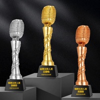 Trophée Microphone Personnalisé pour Chant, Discours, Récitation, Compétition – Or, Argent, Bronze, Cristal