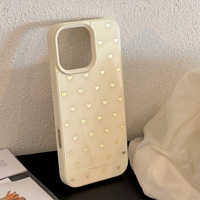 Coeurs dorés dorés coque de téléphone pour Iphone16 16pm 16pro 16plus 15 15pm 15pro 15plus 14pm 14pro 14 13 13pm 13pro 12 coque en verre