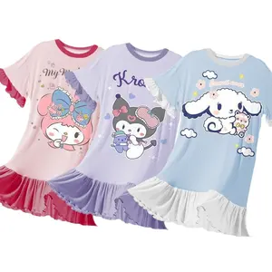 HY-197 Wholesale Girl Summer Blank T-shirt Dresses Kids Cartoon Dog Dresses Girl Short Sleeve Sleeping Night Gown