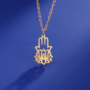 สร้อยคอรูปมือฮัมซา มือฟาติมา ดอกบัว โยคะ <span class=keywords><strong>พระ</strong></span>พุทธรูป เครื่องประดับนำโชค ทำจากสแตนเลส เครื่องรางทางจิตวิญญาณ - Product Image 1