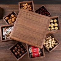 Plateau en bois massif de style chinois moderne, boîte de rangement rotative pour fruits secs et collations, pour la maison, le salon