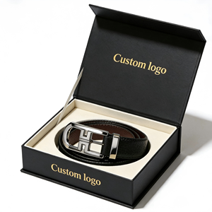 Ceinture en cuir pour homme de luxe de haute qualité personnalisable, avec emballage cadeau, boîte magnétique en carton et doublure en EVA - Product Image 1