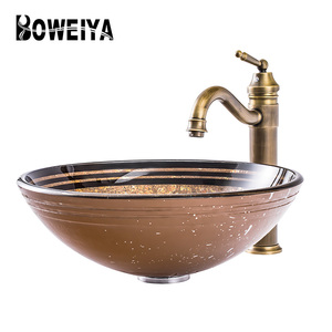 de baño del Hotel cara de vidrio del gabinete mesa de baño de lavado se hunde las cuencas piedra cuenca baño pequeño fregadero - Product Image 3
