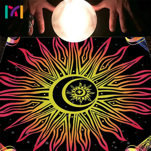 Tela de <span class=keywords><strong>Tarot</strong></span> <span class=keywords><strong>Sol</strong></span> y <span class=keywords><strong>Luna</strong></span> Meditación Tela de algodón Tela superior Cuadrado Negro Oro <span class=keywords><strong>Tarot</strong></span> Spread - Product Image 2