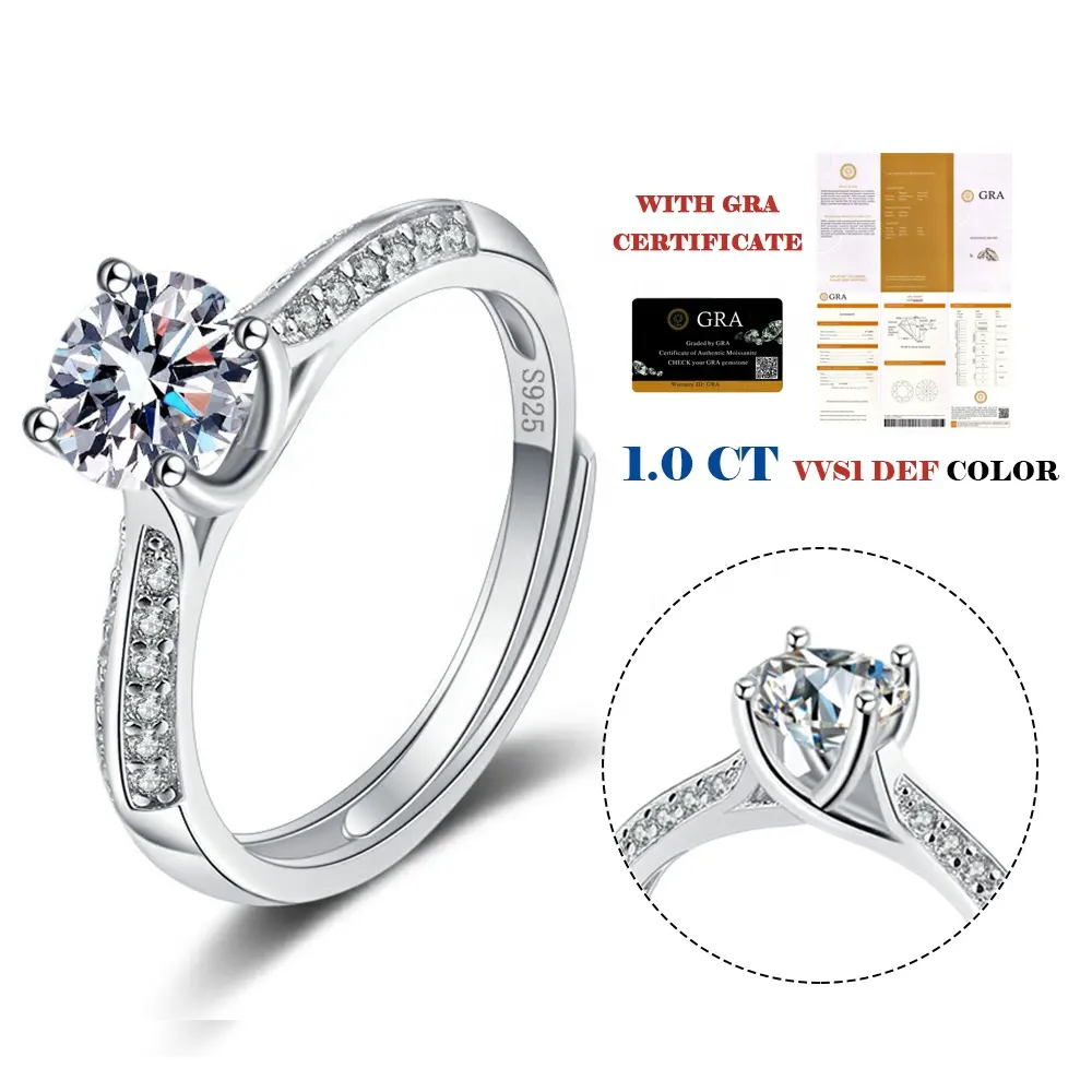 Free Size Adjustable 925 Silver Women Ring For Wedding Engagement Jewelry Diamond Ring Moissanite Rings