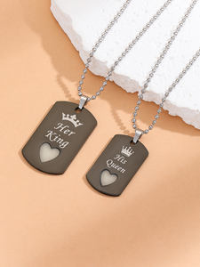 Collar luminoso de acero inoxidable para parejas Love Her King <span class=keywords><strong>His</strong></span> Queen Crown Patrón en forma de corazón Enlace Regalo especial del día de aniversario - Product Image 2