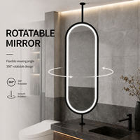 Miroir de salle de bain ovale LED rotatif avec éclairage frontal, intensité réglable, anti-buée, 3 couleurs, Bluetooth pour coiffeuse et salon