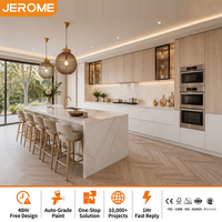 Meuble de cuisine moderne en chêne blanc mélaminé avec îlot, design personnalisé, certifié FSC, finition supérieure laquée blanche, fabrication en usine