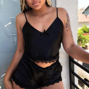 ชุดนอนผ้าไหมซาติน2ชิ้นสุดเซ็กซี่สำหรับผู้หญิงชุดนอนแขนกุดชุดกางเกงขาสั้นชุดนอนชุดนอนลูกไม้ชุดนอนสำหรับผู้หญิงชุดนอนเซ็กซี่ - Product Image 4