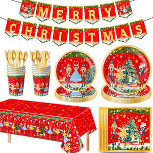 Nouvel Arrivage : Ensemble de Vaisselle Jetable Thème Casse-Noisette Rouge – Fournitures Modernes pour Fêtes de Noël avec Assiettes, Gobelets, Serviettes et Nappe en Papier - Product Image 4