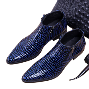 <span class=keywords><strong>Stivali</strong></span> Formali da Uomo con Cerniera Laterale, Texture <span class=keywords><strong>Coccodrillo</strong></span>, in Vera Pelle, Misure 37-46, Traspiranti, per Ufficio e Carriera - Product Image 1