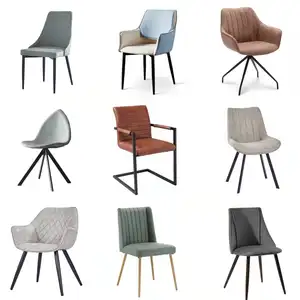 Modern Netherlands Style Nordic Design PU Leather Fabric Cover Bow Legs Dining Chairs With Armrest