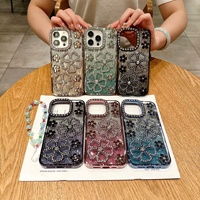 Étui de téléphone portable de luxe en TPU à paillettes pour Apple iPhone 15Pro 12Pro Samsung XR avec téléphone transfrontalier à fleurs en strass