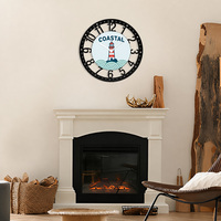 Horloge murale en métal, décoration sur le thème du phare côtier, impression UV, décoration pour maison de bord de mer, idée cadeau