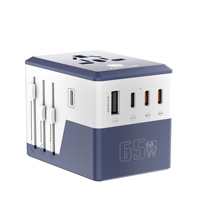 Convertisseur de puissance universel, vente en gros mondiale, adaptateur de voyage universel 65W Gan, chargeur PD Type-C, adaptateur de prise pour iPhone MacBook