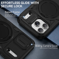 Coque pour iPhone 18 Pro Max avec cache-caméra coulissant et support rotatif à 360° pour iPhone 17 Pro Max, Air 16, 16e, 15, 14 Plus, 13
