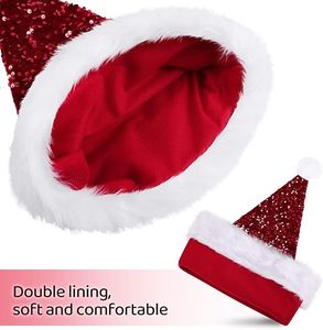 Chapeau <span class=keywords><strong>de</strong></span> Père Noël à paillettes Chapeau <span class=keywords><strong>de</strong></span> Noël pour adulte Chapeau <span class=keywords><strong>de</strong></span> Noël en peluche <span class=keywords><strong>de</strong></span> luxe avec pompon pour hommes et femmes - Product Image 2