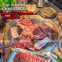 Gril coréen commercial au charbon de bois, poêle et plaque de cuisson japonaise ronde avec finition en titane doré