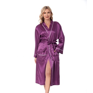 Robes Kimono Simples en Soie Satinée Grande Taille à Manches Longues, Longueur Mollet, Couleur Unie, Col en V, Robe de Soirée SPA, Robe de Nuit Personnalisée - Product Image 5