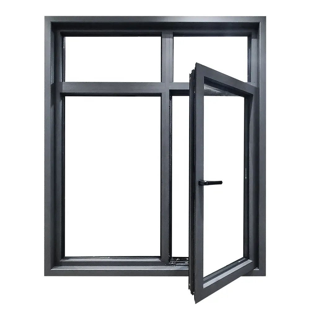 W55บ้านราคาถูกบานเกล็ดกระจกบานเดียวหน้าต่างบานเลื่อนอลูมิเนียมคงที่พร้อมกรอบย่อยสีดำ