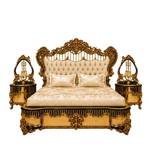 Deluxe Hand-Carved Ornate Wooden Furniture for Bedroom Wholesale Luxury Solid Wood King <b>Size</b> <b>Bed</b> Classic Golden Villa Furniture - Product Image 1